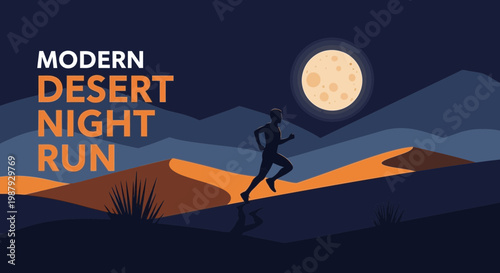 Desert Runner Under Moonlight Scene: A Modern Vector Illustration of Night Sports Activity