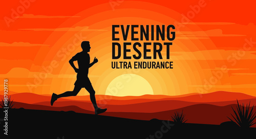 Desert Sunset Runner Silhouette Demonstrating Ultra Endurance In A Stunning Landscape