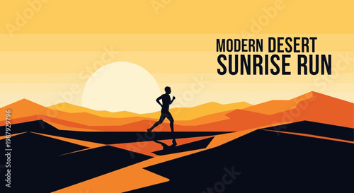 Desert Runner Silhouetted Against a Sunrise, Showing Nature and Human Endeavor