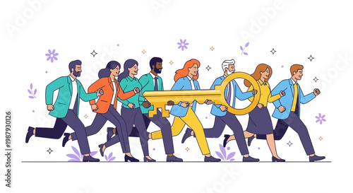 Diverse Team Carries Golden Key Towards Success