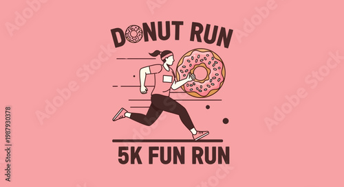 Donut Run Event With An Athlete Illustration Amidst a Pink Backdrop