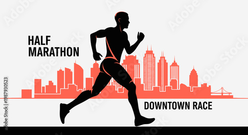 Downtown Marathon Runner Silhouette With City Skyline Graphic Concept For Advertising Design