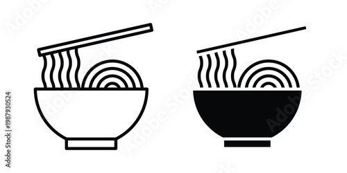 Ramen icon editable designs collection. black and white icons