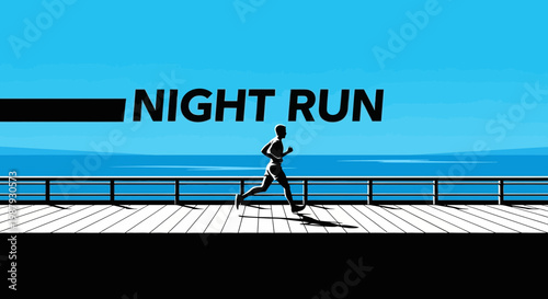 Dramatic Night Run Illustration on Promenade, A Silhouette Against Blue Sky