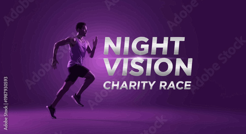 Dramatic Night Vision Charity Race Illustration Featuring A Running Athlete Silhouette