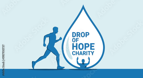 Drop of Hope Charity Logo of a Runner, Water Drop, and Help, Concept of the Cause