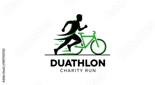 Duathlon Logo Depicting Athlete Running and Cycling, Depicting Athleticism, Charity Event