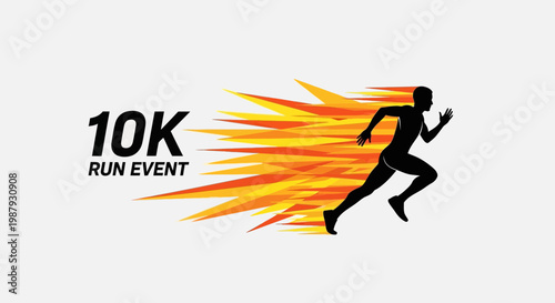 Dynamic 10K Run Event Illustration With Running Silhouette and Burst Elements Design