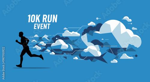 Dynamic 10k Run Event Silhouette With Abstract Sky Elements