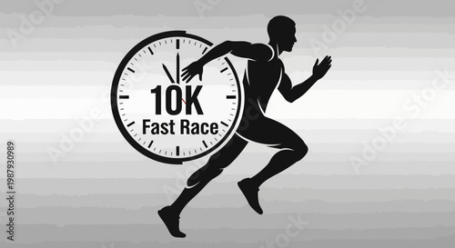 Dynamic 10K Runner Silhouette With Stopwatch Symbolizing Speed And Endurance