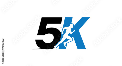 Dynamic 5K Running Event Logo Featuring Athlete Silhouette and Bold Typography