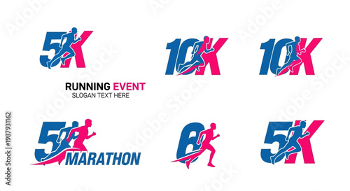 Dynamic and Energetic Running Event Logos for Marathons, 5K and 10K Races Design