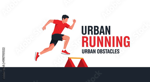 Dynamic Athlete Overcomes Obstacles In Urban Running Competition Event Graphic