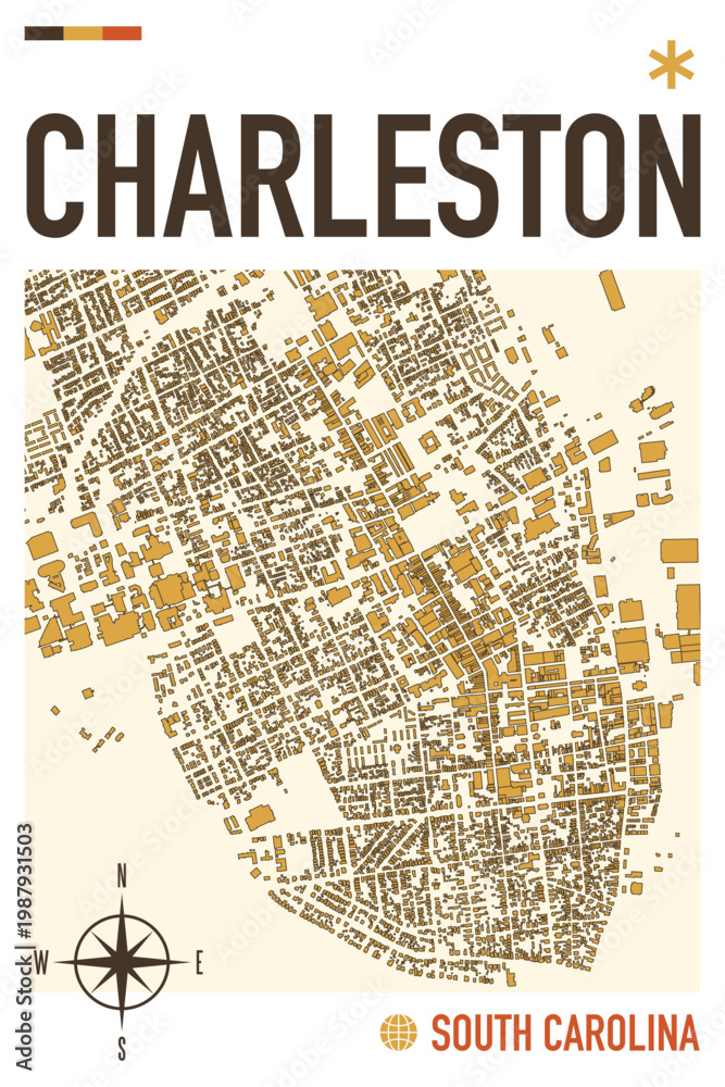 Fototapeta premium Charleston city vector mapping. South Carolina, USA city map illustration for poster, print, social media post. Simple and editable layout of downtown, urban area plan