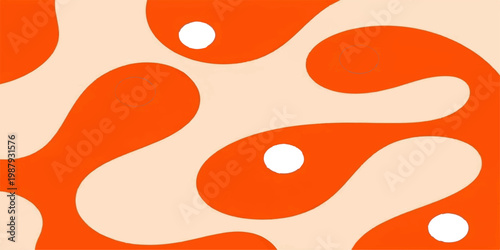Abstract orange background design featuring a vibrant vector illustration of yellow and red waves with circular patterns and decorative curve shapes for a modern art wallpaper