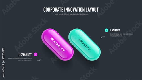 Company Briefing 2 Option Infographic Slide Layout. Enterprise Portfolio Two Element Diagram Presentation Design. Advertising Plan Frame Template Vector Illustration.