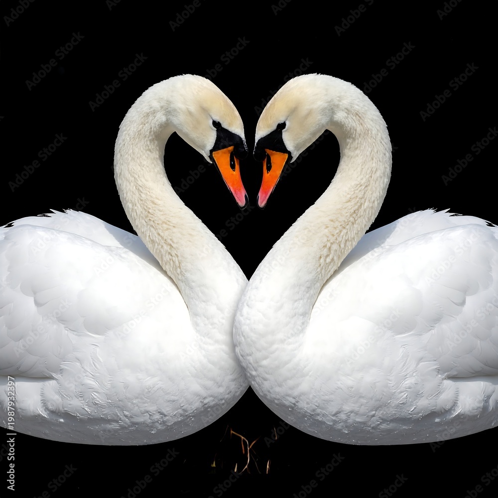 Fototapeta premium Two swans forming a heart shape with their necks