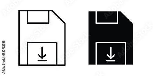 Save file icon editable designs collection. black and white icons
