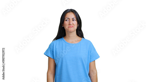 Woman expressing dislike and disgust grimacing at something