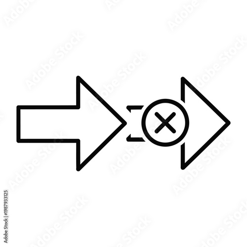 Data sync failure icon with arrow and cross mark for rejected or blocked data transfers