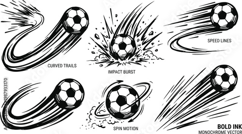 A black and white image of soccer balls with motion lines  And FIFA World Cup 2026, FIFA World Cup, World Cup.
