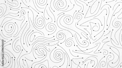 Intricate pattern of swirling lines and directional arrows on white