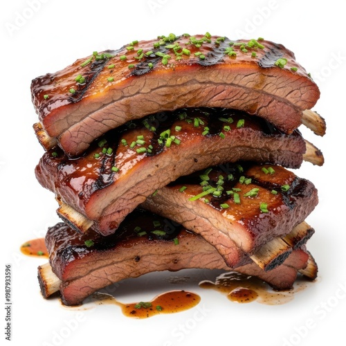 A mouthwatering stack of barbecue ribs glazed with a sweet and tangy sauce