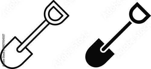 Shovel icon editable designs collection. black and white icons
