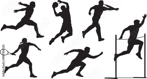 Collection of athletic silhouettes in various sports