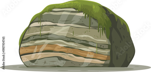 illustration of a layered rock formation with moss