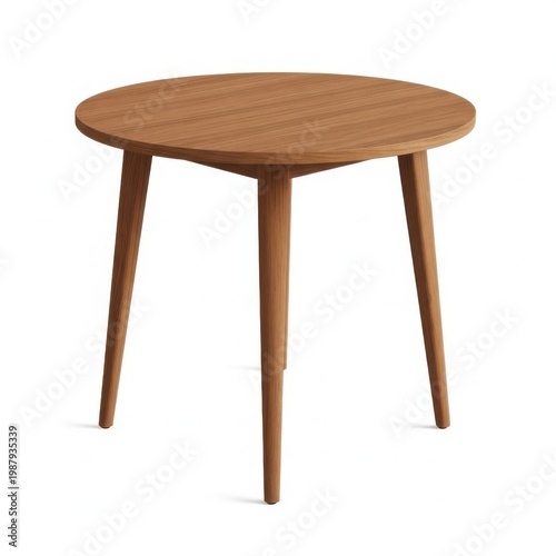 Modern wooden round table with three tapered legs in a minimalist design