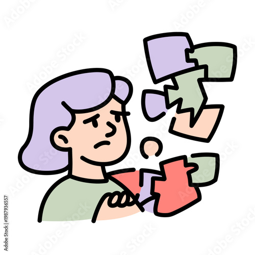 Woman Struggling with Puzzle Pieces