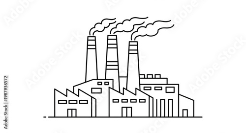 Industrial Factory with Smoke Stacks Emitting Pollution.