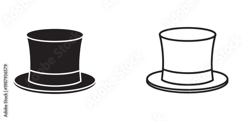 Magic top hat silhouette vector, Top hat icon vector