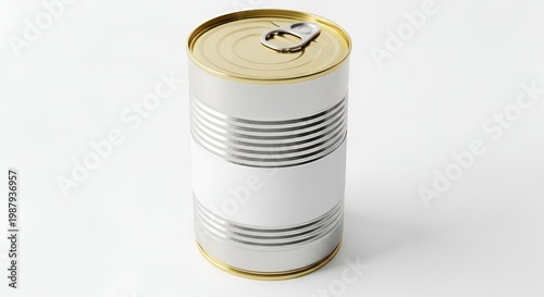 Empty aluminum can with pull tab on white background, minimalist product photography