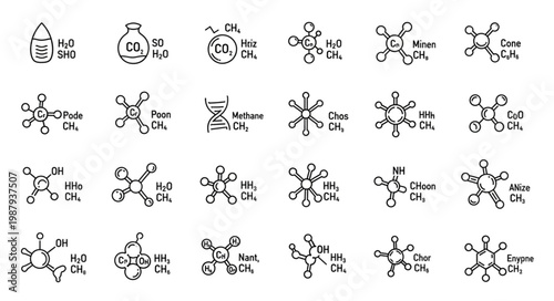 Collection of hand-drawn chemical molecular structures and formulas.
