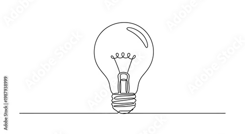 Single Line Drawing of a Light Bulb on a White Background - Symbol of Ideas and Innovation