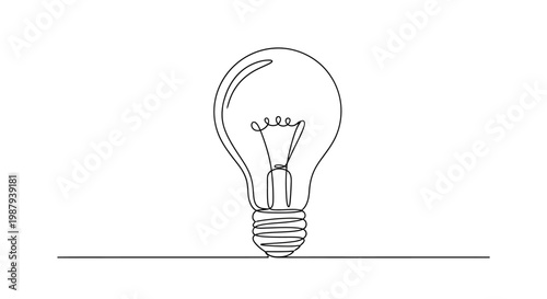 Minimalist single line drawing of a light bulb on a white background, symbolizing ideas and creativity.