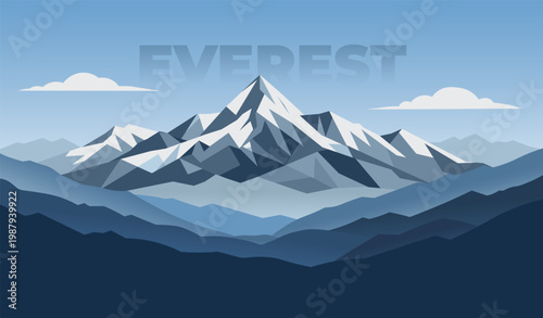 Mount Everest layered landscape vector, modern alpine mountain illustration with depth and flat color gradients