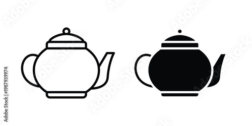 Teapot icon editable designs collection. black and white icons