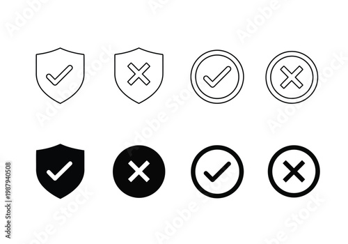 Visual representation of approval and disapproval using shield and circle icons