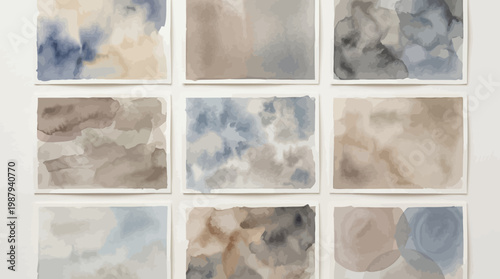 Abstract Watercolor Art Collection: Earth Tones and Blue Hues