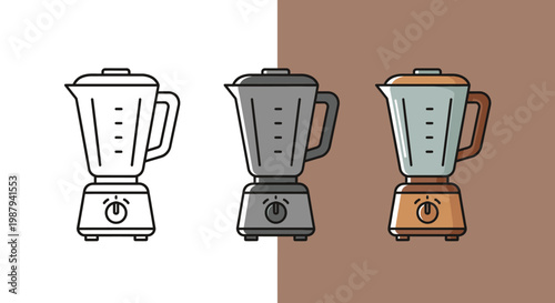Three variations of a kitchen blender are displayed showcasing different color schemes and styles