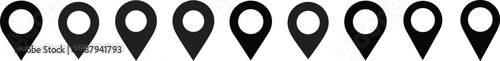 Map location pin icons collection, GPS navigation markers set, geo pointer symbols isolated on white background for app and web design