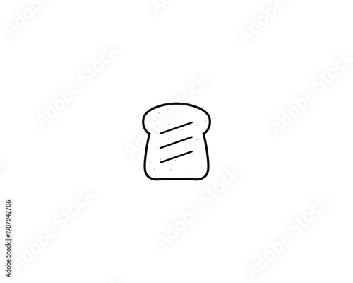Slice of white bread. Bread toast outline isolated on white background
