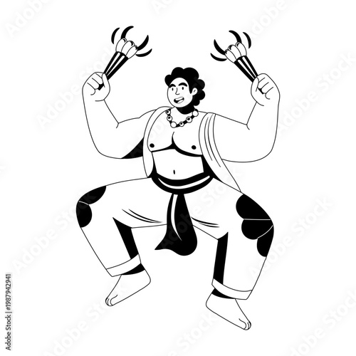 A glyph style illustration showing a character performing cultural dance

