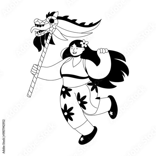 A glyph style illustration showing a character performing cultural dance
