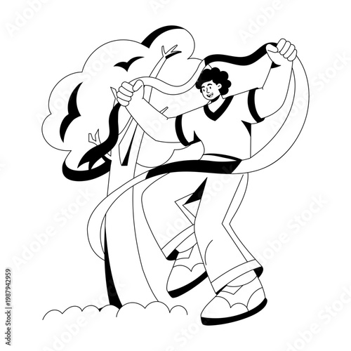 A glyph style illustration depicting a character performing ribbon dance
