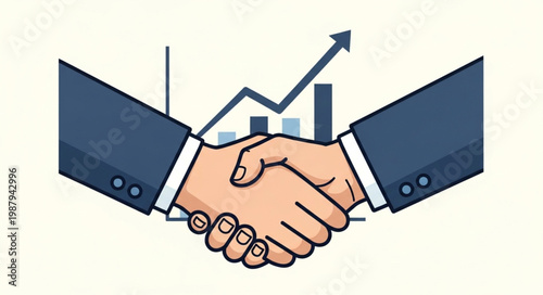 Business handshake with financial growth chart illustration.