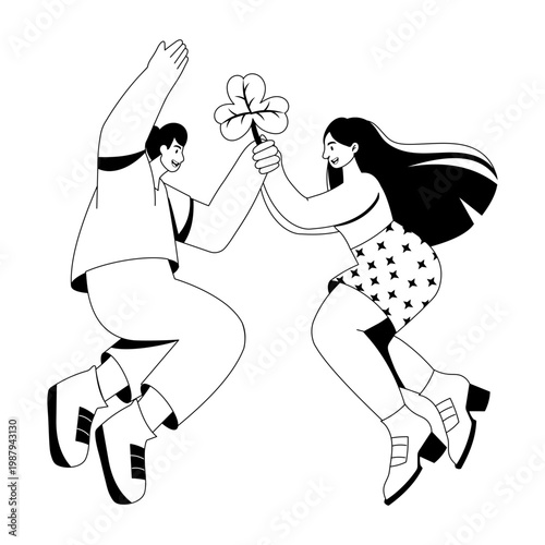 A glyph style illustration showing a character wishing good luck
